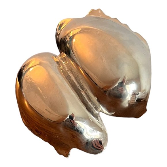 Vintage Stainless Double Swan Pearl Like Inside Bowl Trinket Candy Dish 4.25" - Picture 5 of 5